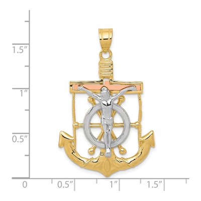 14K Tri-Color Gold Mariners Crucifix Pendant – view 4