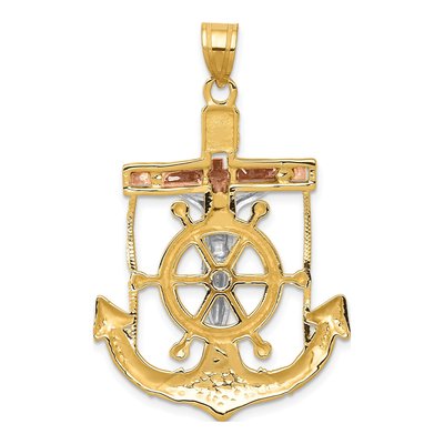 14K Tri-Color Gold Mariners Crucifix Pendant – view 5