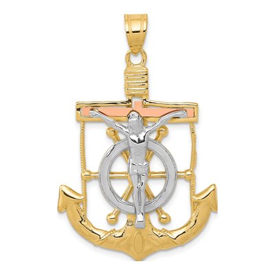 14K Tri-Color Gold Mariners Crucifix Pendant