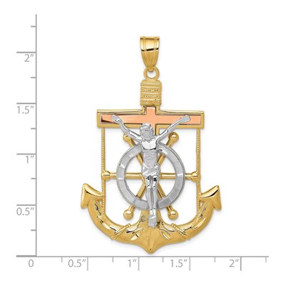 14K Tri-Color Gold Diamond-Cut Mariners Crucifix Pendant – view 4