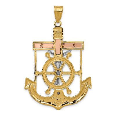 14K Tri-Color Gold Diamond-Cut Mariners Crucifix Pendant – view 5