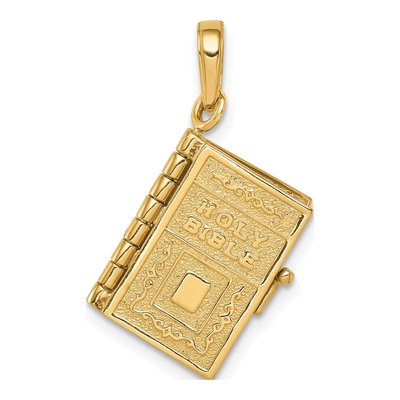 14K Yellow Gold 3D Holy Bible Pendant