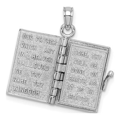 14K White Gold 3D Holy Bible Pendant – view 3