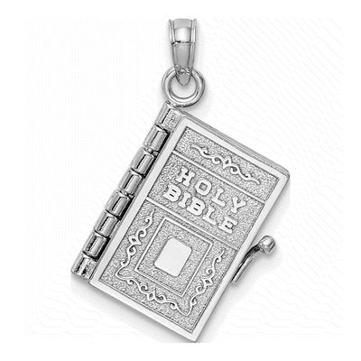 14K White Gold 3D Holy Bible Pendant