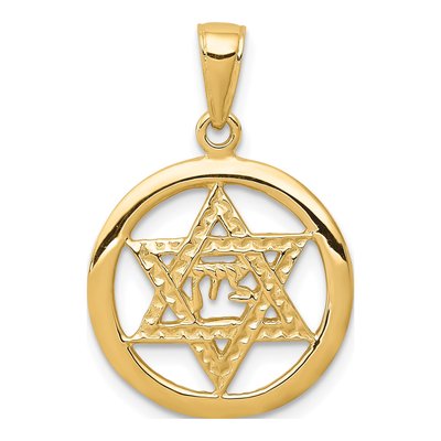 14K Yellow Gold Chai Star of David Pendant