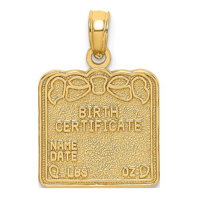 14K Yellow Gold Birth Certificate Charm