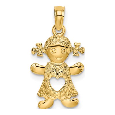 14K Yellow Gold Playful Girl Heart Pendant