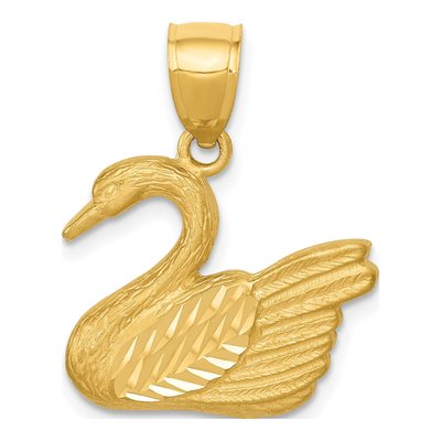 14K Yellow Gold Diamond-Cut Swan Pendant