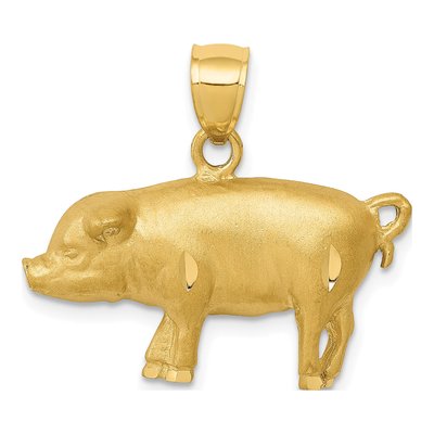 14K Yellow Gold Diamond-Cut Pig Pendant