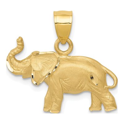 14K Yellow Gold Diamond-Cut Elephant Pendant