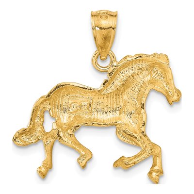 14K Yellow Gold Diamond-Cut Trotting Horse Pendant – view 4