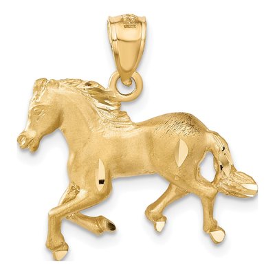 14K Yellow Gold Diamond-Cut Trotting Horse Pendant