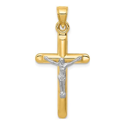 14K Two-Tone Gold Hollow Crucifix Pendant