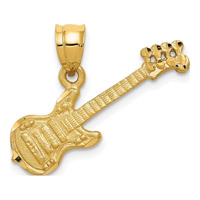 14K Yellow Gold 3D Electric Guitar Pendant