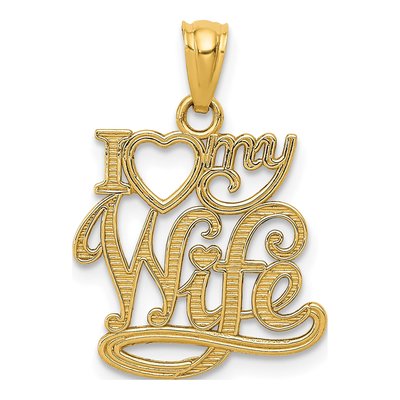 14K Yellow Gold I Love My Wife Pendant