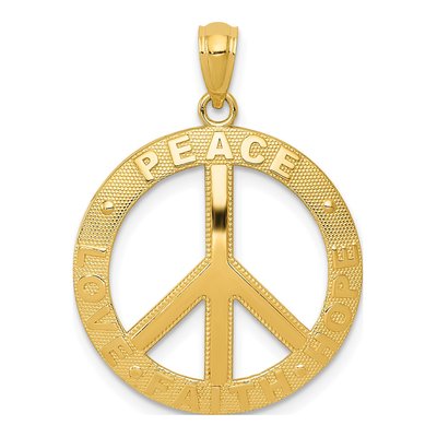 14K Yellow Gold Peace Sign Pendant