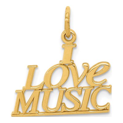 14K Yellow Gold I Love Music Pendant