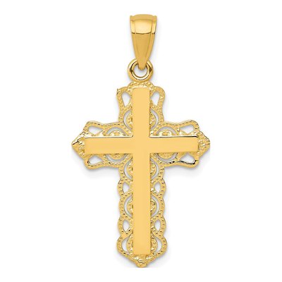 14K Yellow Gold Lacey Trim Cross Pendant