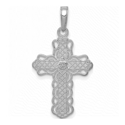 14K White Gold Lacey Trim Cross Pendant – view 4