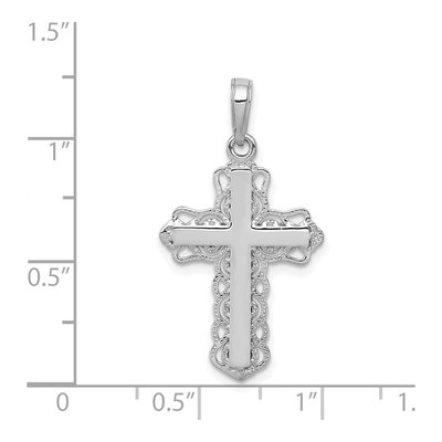 14K White Gold Lacey Trim Cross Pendant – view 5