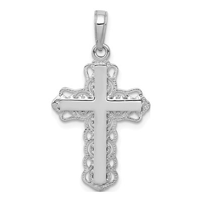14K White Gold Lacey Trim Cross Pendant