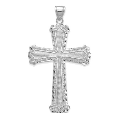 14K White Gold Diamond-Cut Cross Pendant