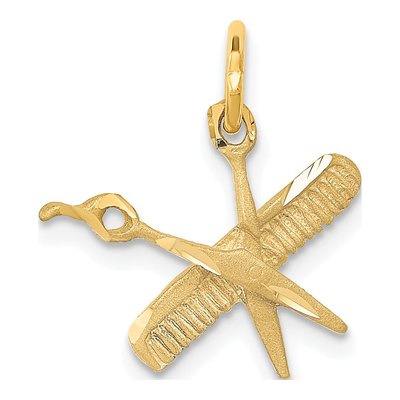 14K Yellow Gold Comb Scissors Pendant