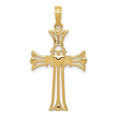 14K Yellow Gold Claddagh Cross Pendant