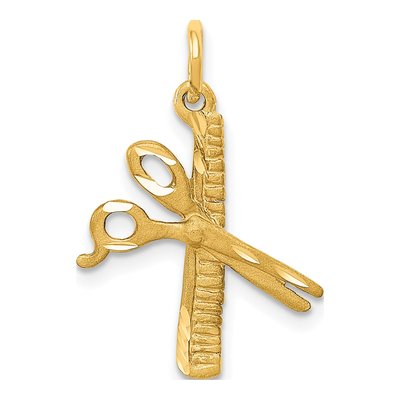 14K Yellow Gold Comb Scissors Pendant
