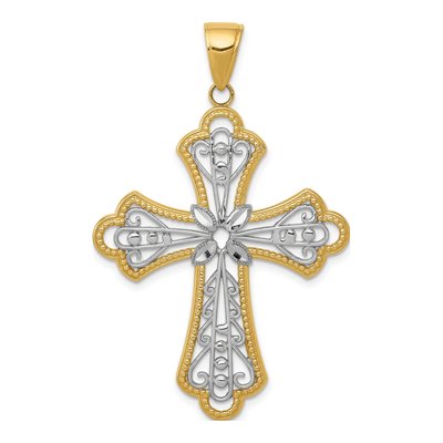 14K Yellow Gold Diamond-Cut Cross Pendant