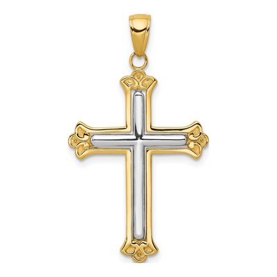 14K Yellow Gold Budded Cross Frame Pendant