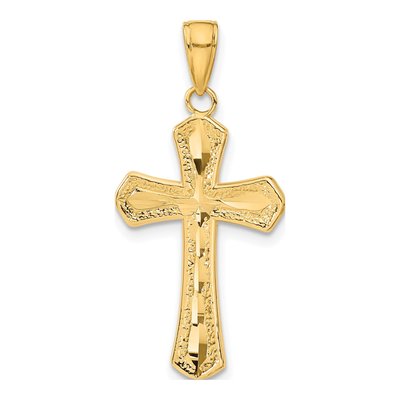 14K Yellow Gold Diamond-Cut Cross Pendant