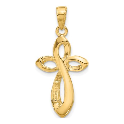 14K Yellow Gold Ribbon Cross Pendant – view 4