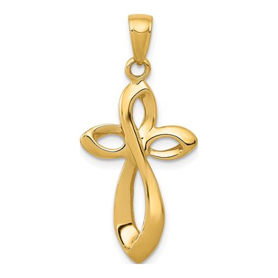 14K Yellow Gold Ribbon Cross Pendant