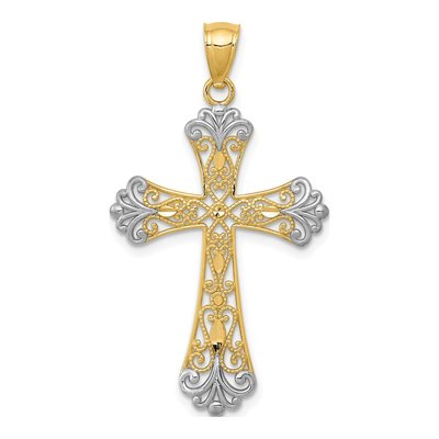 14K Yellow Gold Diamond-Cut Cross Pendant