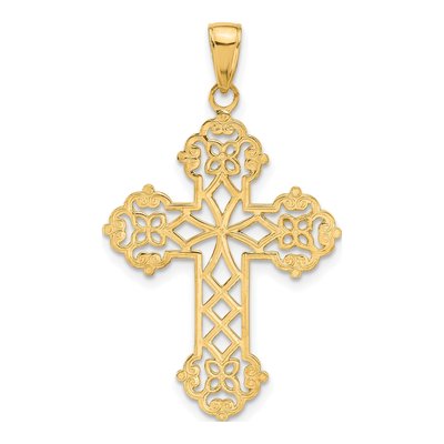 14K Yellow Gold Lacey Budded Cross Pendant – view 4