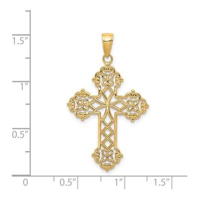 14K Yellow Gold Lacey Budded Cross Pendant – view 5