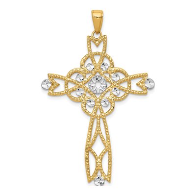 14K Yellow Gold Diamond-Cut Cross Pendant