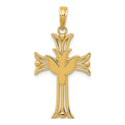 14K Yellow Gold Dove on Cross Pendant