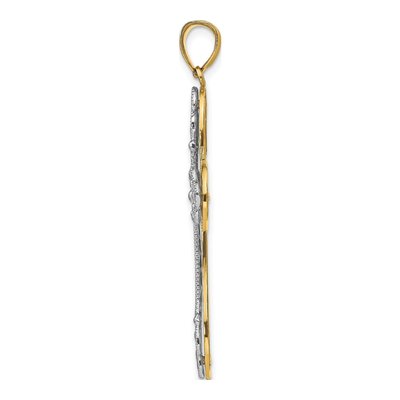 14K Two-Tone Gold Diamond-Cut Layered Cross Pendant – view 3