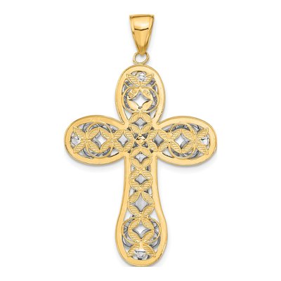 14K Two-Tone Gold Diamond-Cut Layered Cross Pendant – view 4