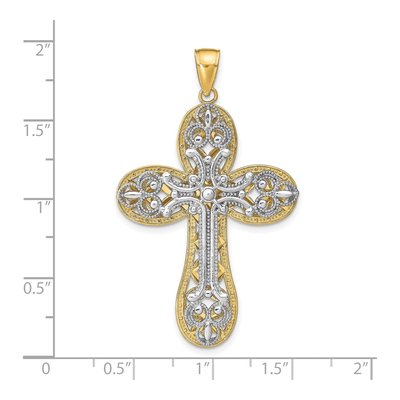 14K Two-Tone Gold Diamond-Cut Layered Cross Pendant – view 5