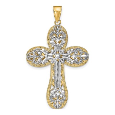 14K Two-Tone Gold Diamond-Cut Layered Cross Pendant