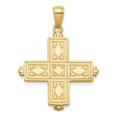 14K Yellow Gold Etched Square Cross Pendant