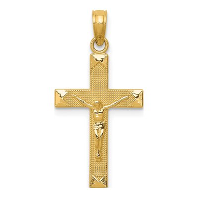 14K Yellow Gold Beveled Crucifix Pendant