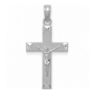 14K White Gold Beveled Tipped Crucifix Pendant