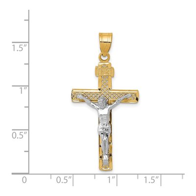 14K Two-Tone Gold Diamond-Cut Lattice Cross Pendant – view 4