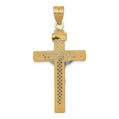 14K Two-Tone Gold Diamond-Cut Lattice Cross Pendant – view 5