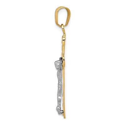14K Two-Tone Gold Lattice Crucifix Cross Pendant – view 3