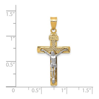 14K Two-Tone Gold Lattice Crucifix Cross Pendant – view 4